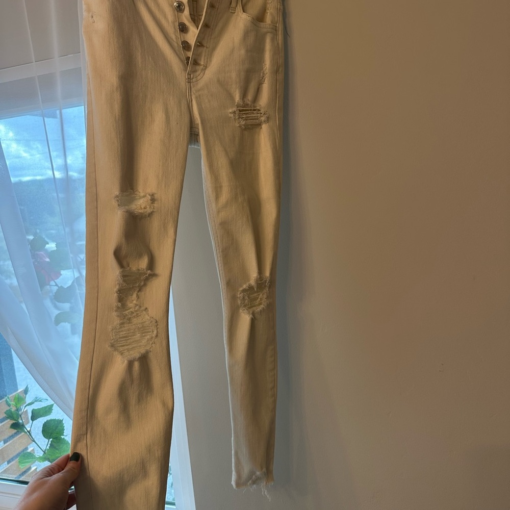 We The Free Cream Distressed Skinny Jeans
